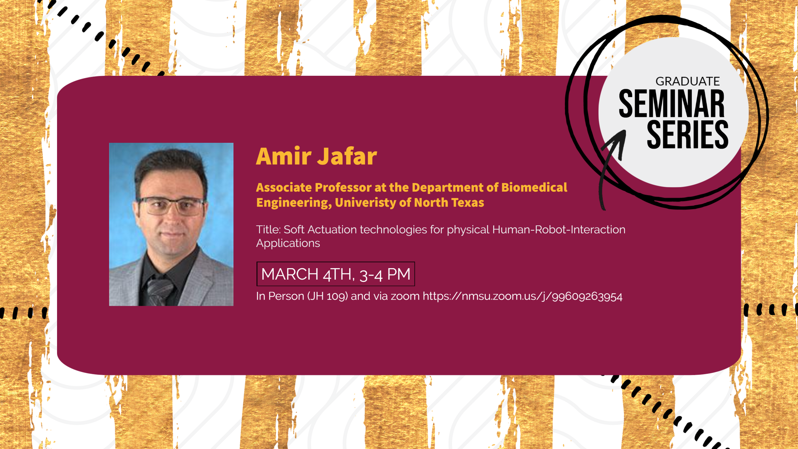 Announcement of Graduate Seminar by Dr. Amir Jafar